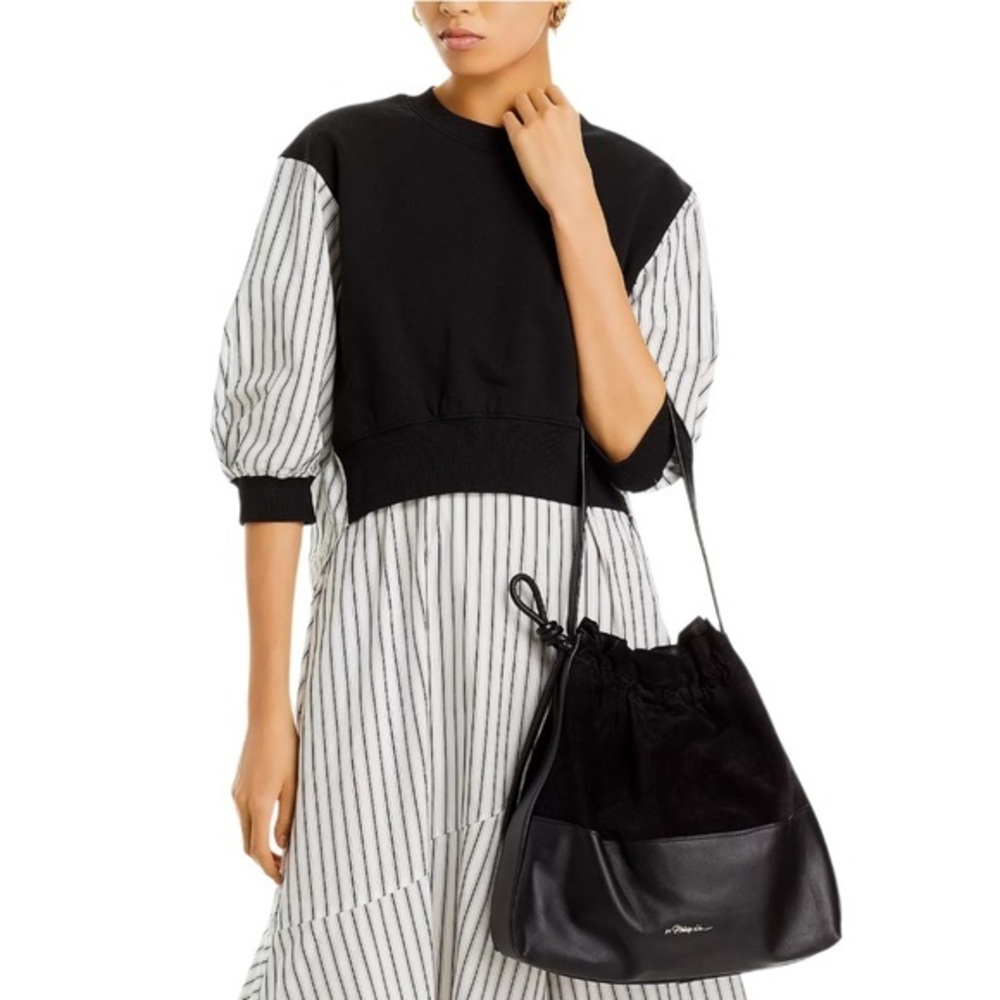 3.1 Phillip Lim Origami Drawstring Tote Bag black leather suede Reversible NWT